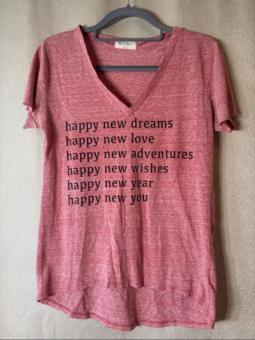 Wild Kiss Pink V-Neck Graphic Tee - Happy New Dreams 0215